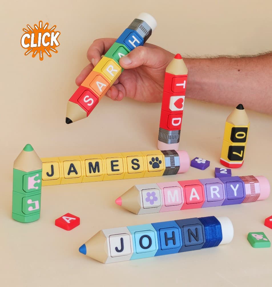 Customizable Name Pencil Clickers spelling names